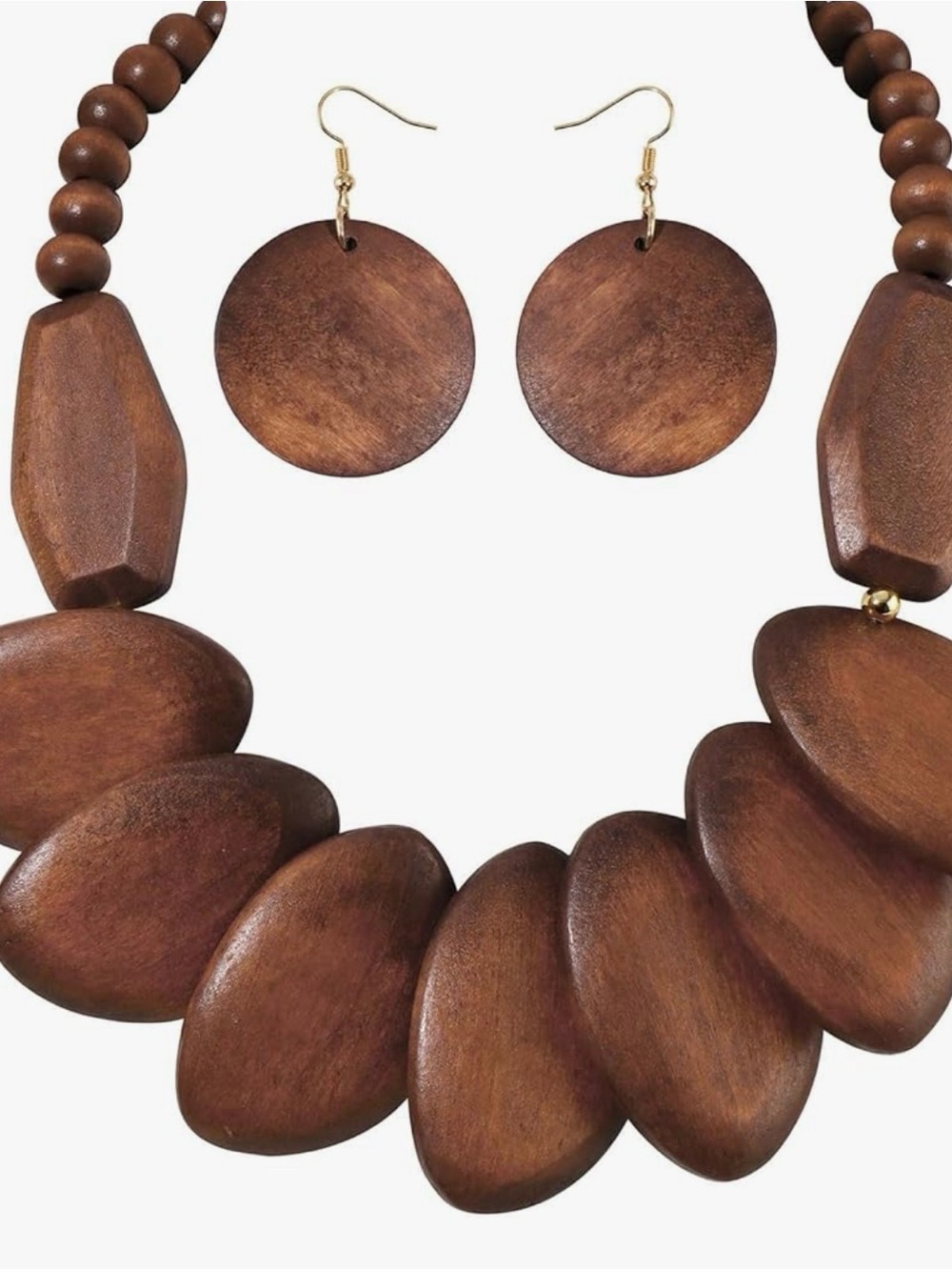 NEW Wooden Brown Statement Necklace and Earring Set